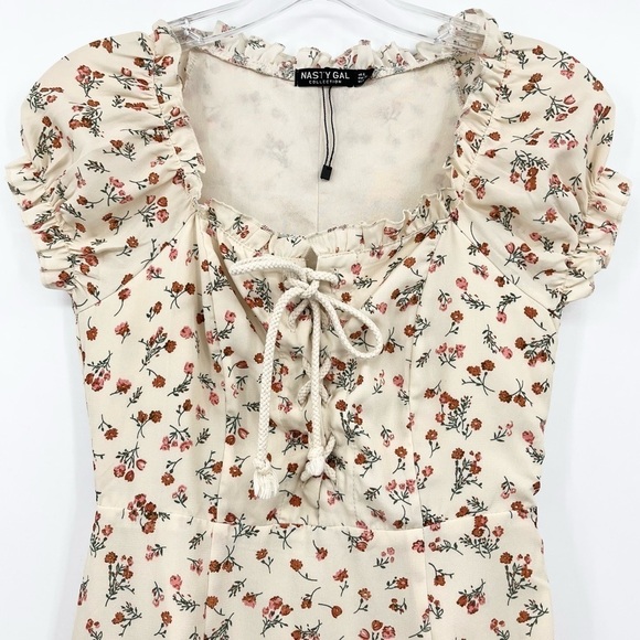 Nasty Gal Tongue-Tied Floral Cottagecore Lace-Up Mini Dress Size 2 - Picture 7 of 15